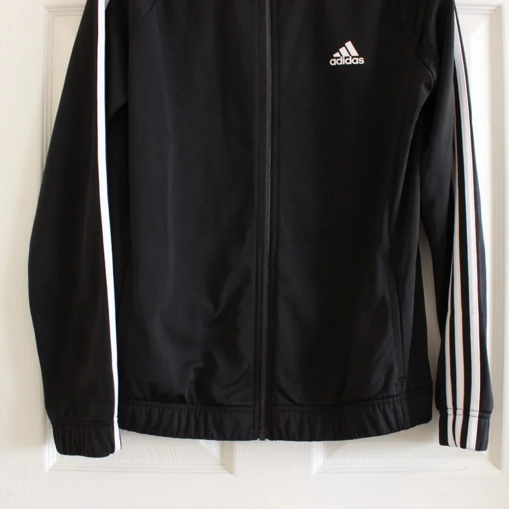 Adidas Kid's Black & White Zip-Up Stripe Jacket